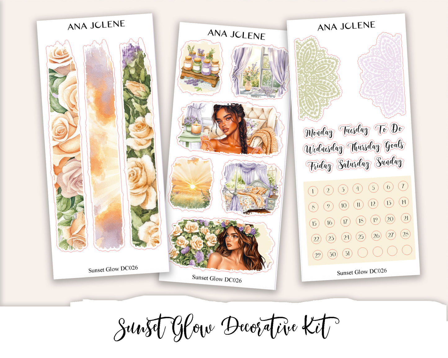 SUNSET GLOW Decorative Planner Sticker Kit