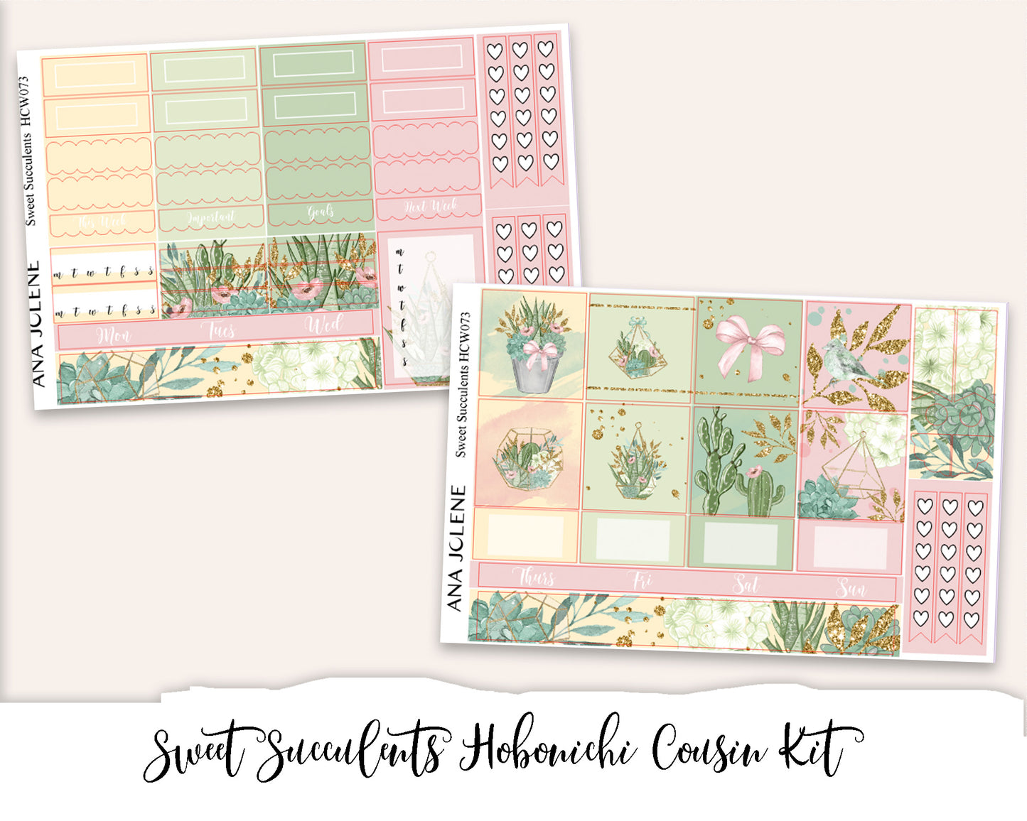 SWEET SUCCULENTS Hobonichi Cousin Weekly Planner Sticker Kit