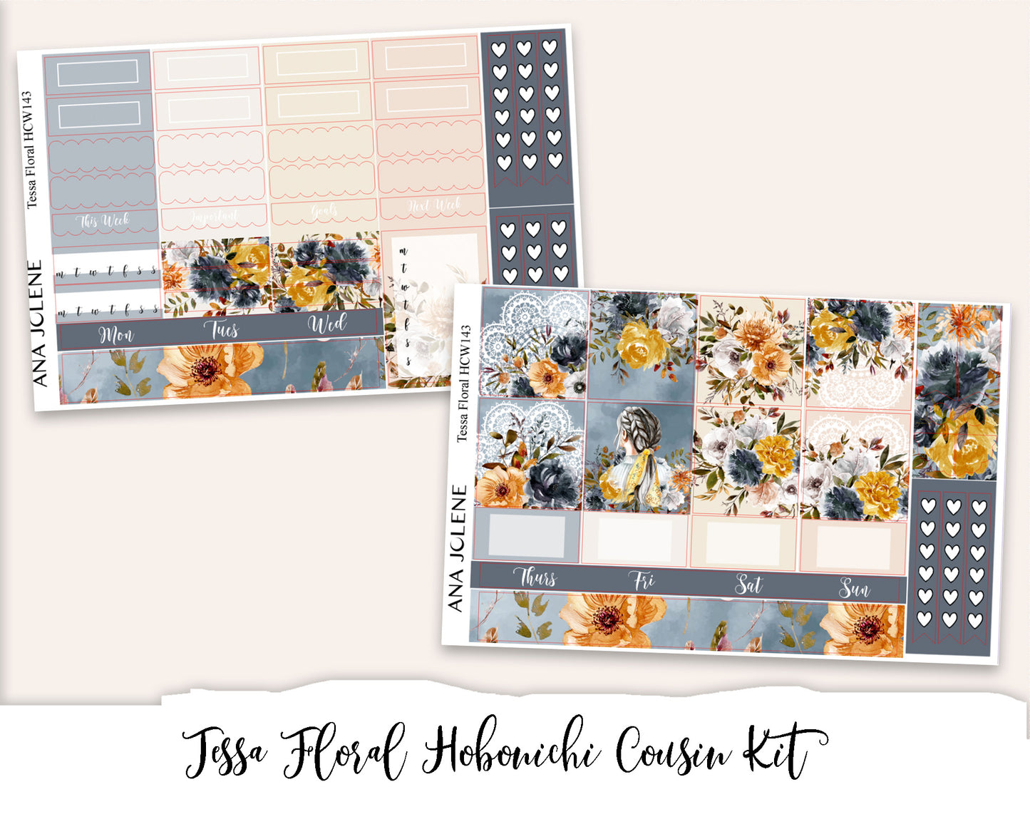 TESSA FLORAL Hobonichi Cousin Weekly Planner Sticker Kit