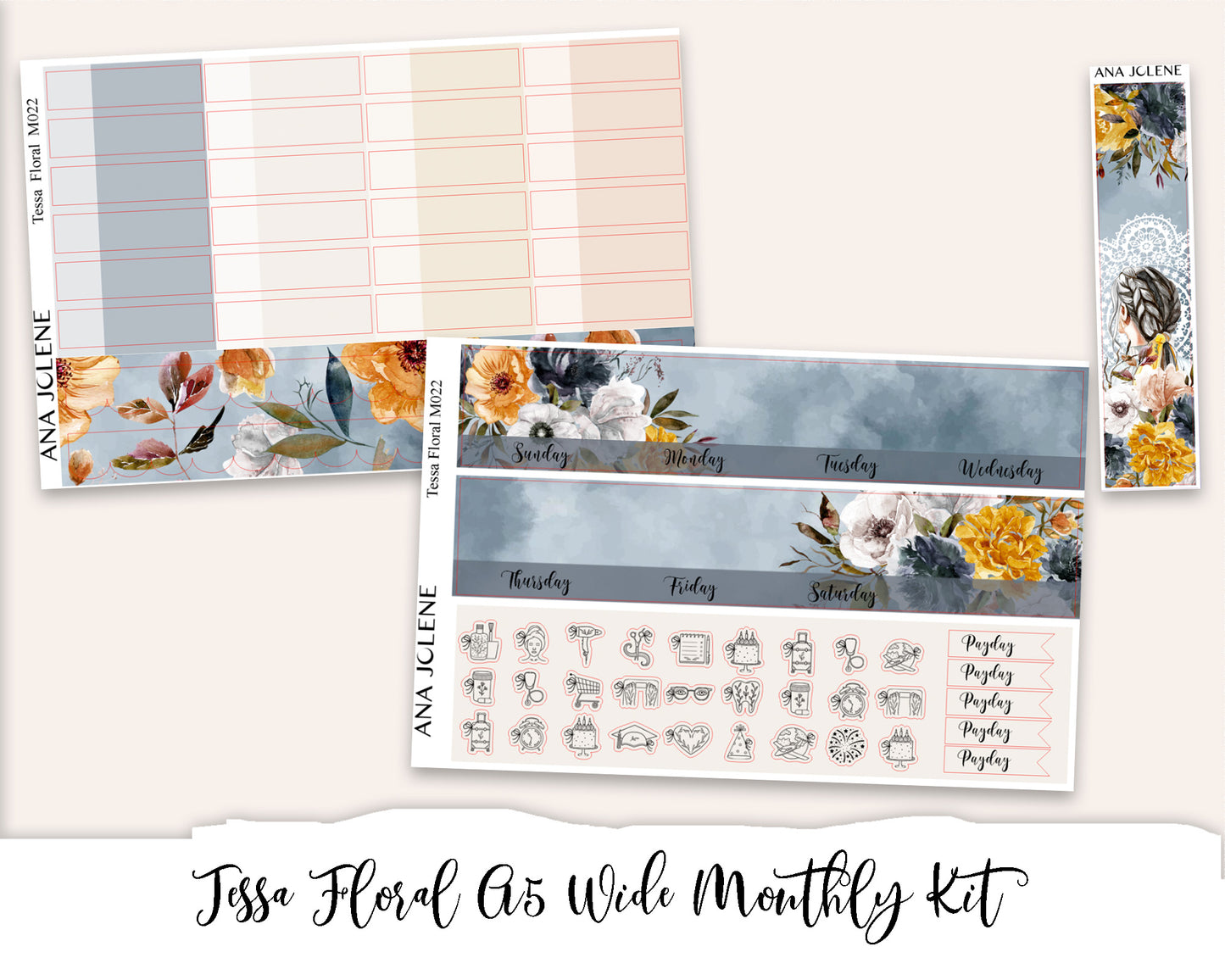 TESSA FLORAL Monthly Planner Sticker Kit (A5Wide)