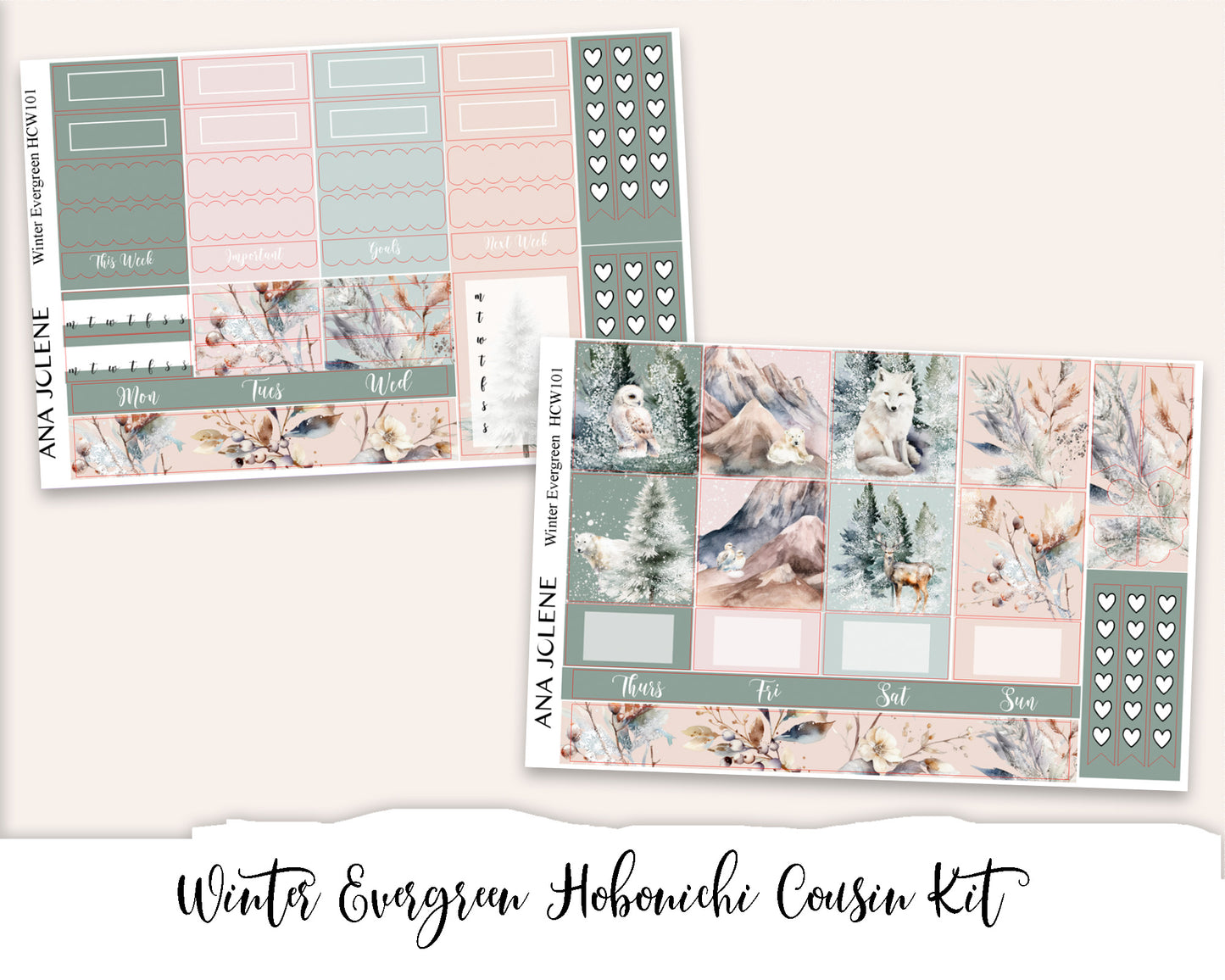WINTER EVERGREEN Hobonichi Cousin Weekly Planner Sticker Kit