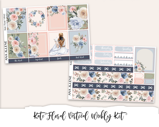 KATE FLORAL Planner Sticker Kit (Vertical Weekly)