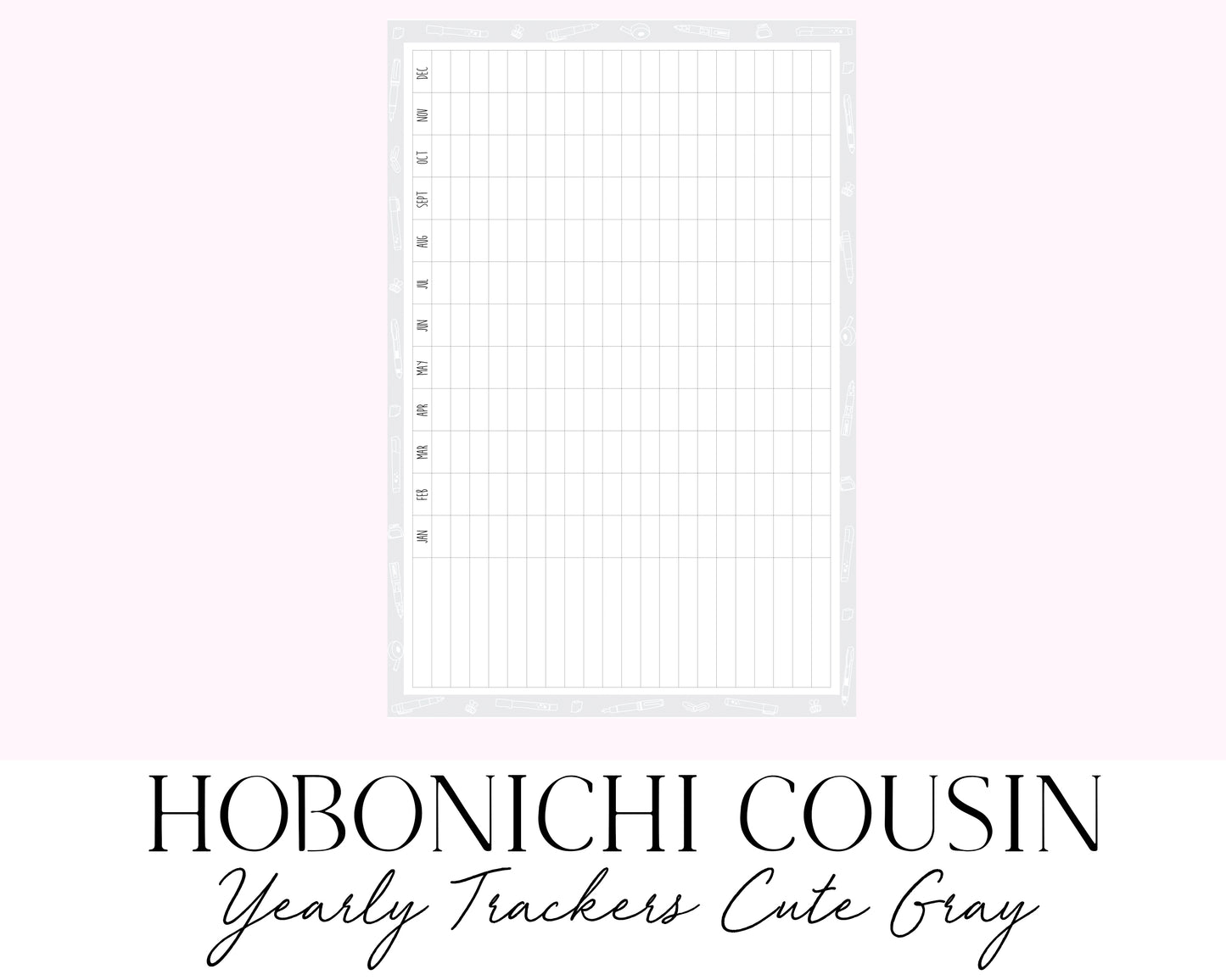 Hobonichi Cousin A5 Yearly Habit Tracker Cute Gray (Full Page Printable Stickers)
