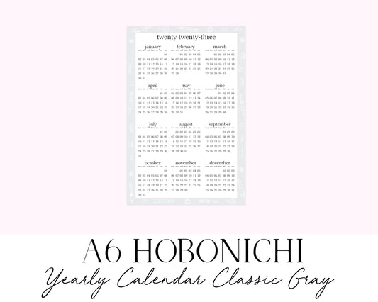 A6 Hobonichi 2023 Yearly Calendar Classic Gray (Full Page Printable Stickers)