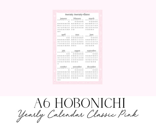 A6 Hobonichi 2023 Yearly Calendar Classic Pink (Full Page Printable Stickers)