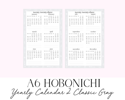 A6 Hobonichi 2023 Yearly Calendar 2 Classic Gray (Full Page Printable Stickers)