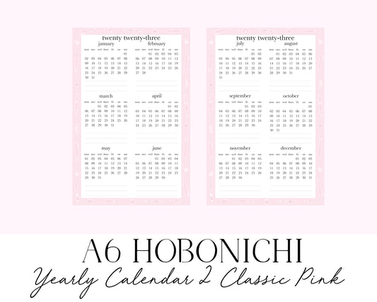 A6 Hobonichi 2023 Yearly Calendar 2 Classic Pink (Full Page Printable Stickers)