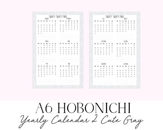 A6 Hobonichi 2023 Yearly Calendar 2 Cute Gray (Full Page Printable Stickers)