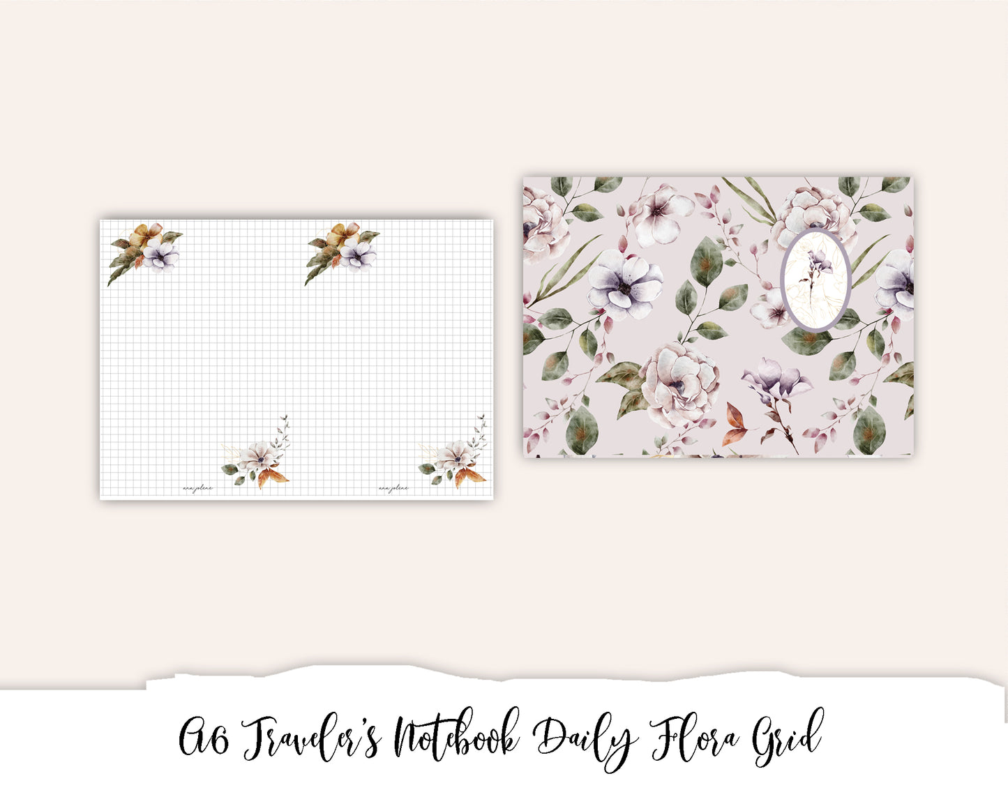 A6 Traveler's Notebook Printable - Flora Grid
