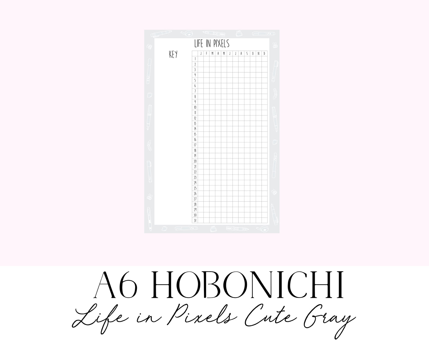 A6 Hobonichi Life in Pixels/Mood Tracker Cute Gray (Full Page Printable Stickers)