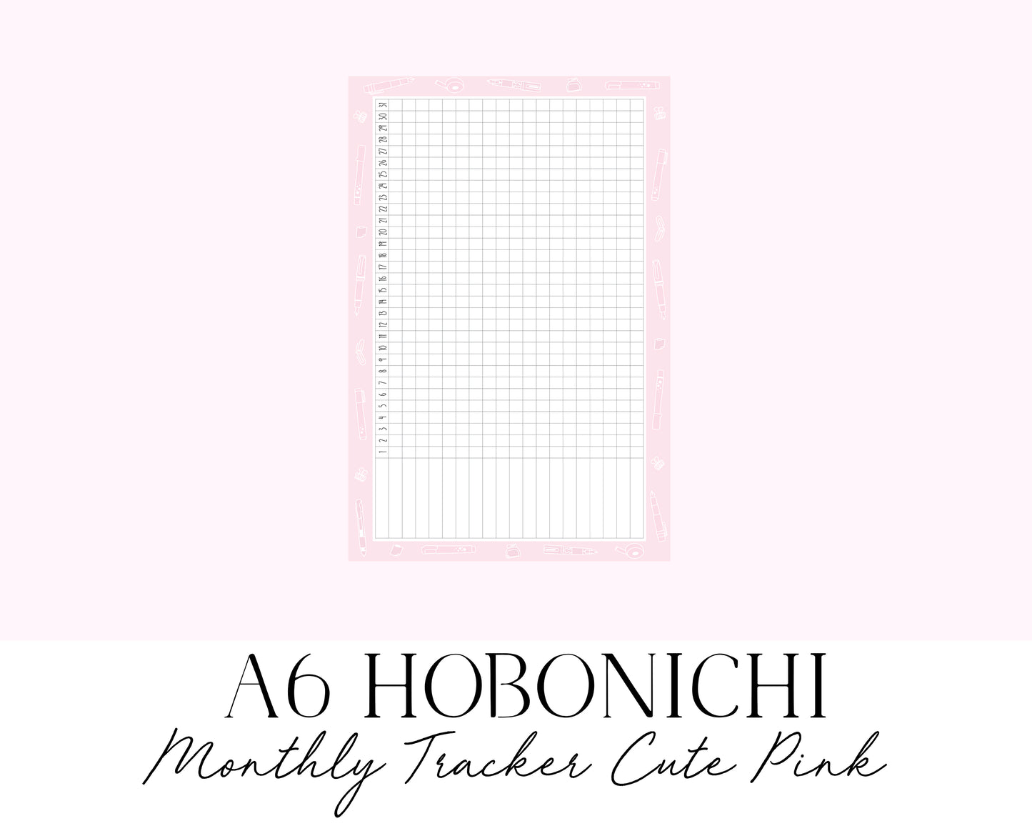 A6 Hobonichi Monthly Tracker Cute Pink (Full Page Printable Stickers)