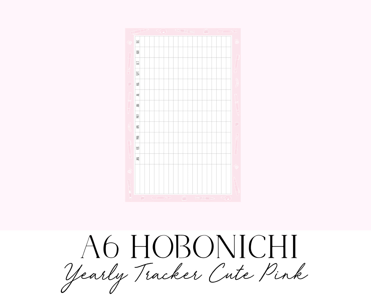 A6 Hobonichi Yearly Tracker Cute Pink (Full Page Printable Stickers)