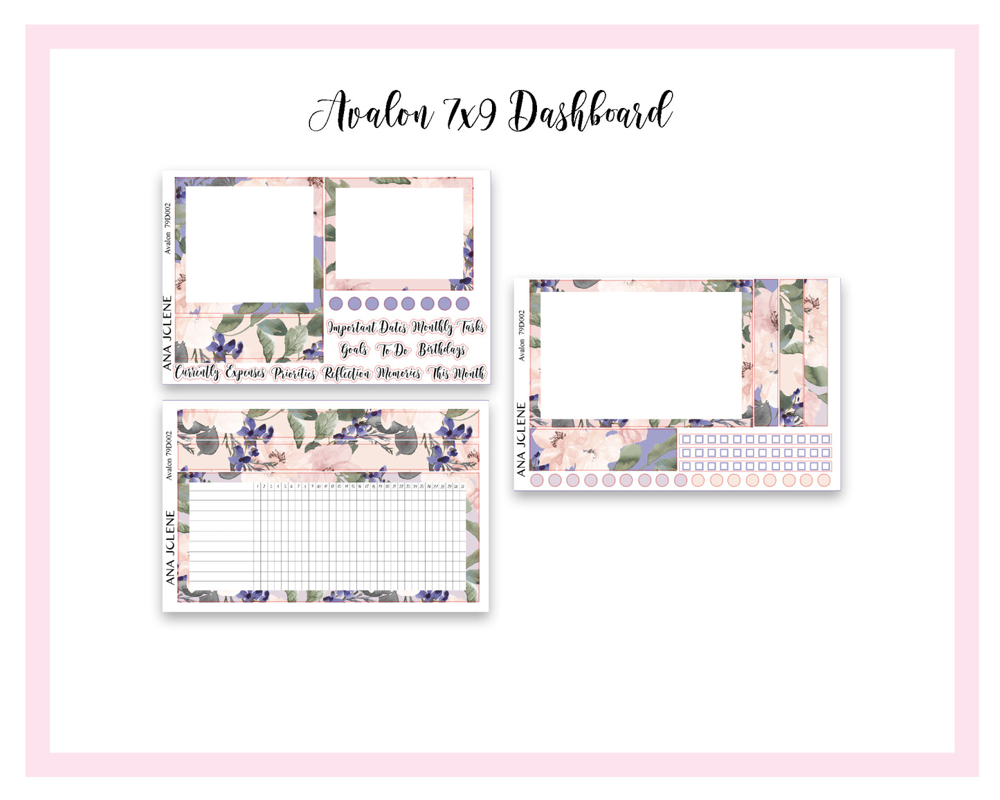 AVALON EC 7x9 Dashboard Planner Sticker Kit (Erin Condren Life Planner)
