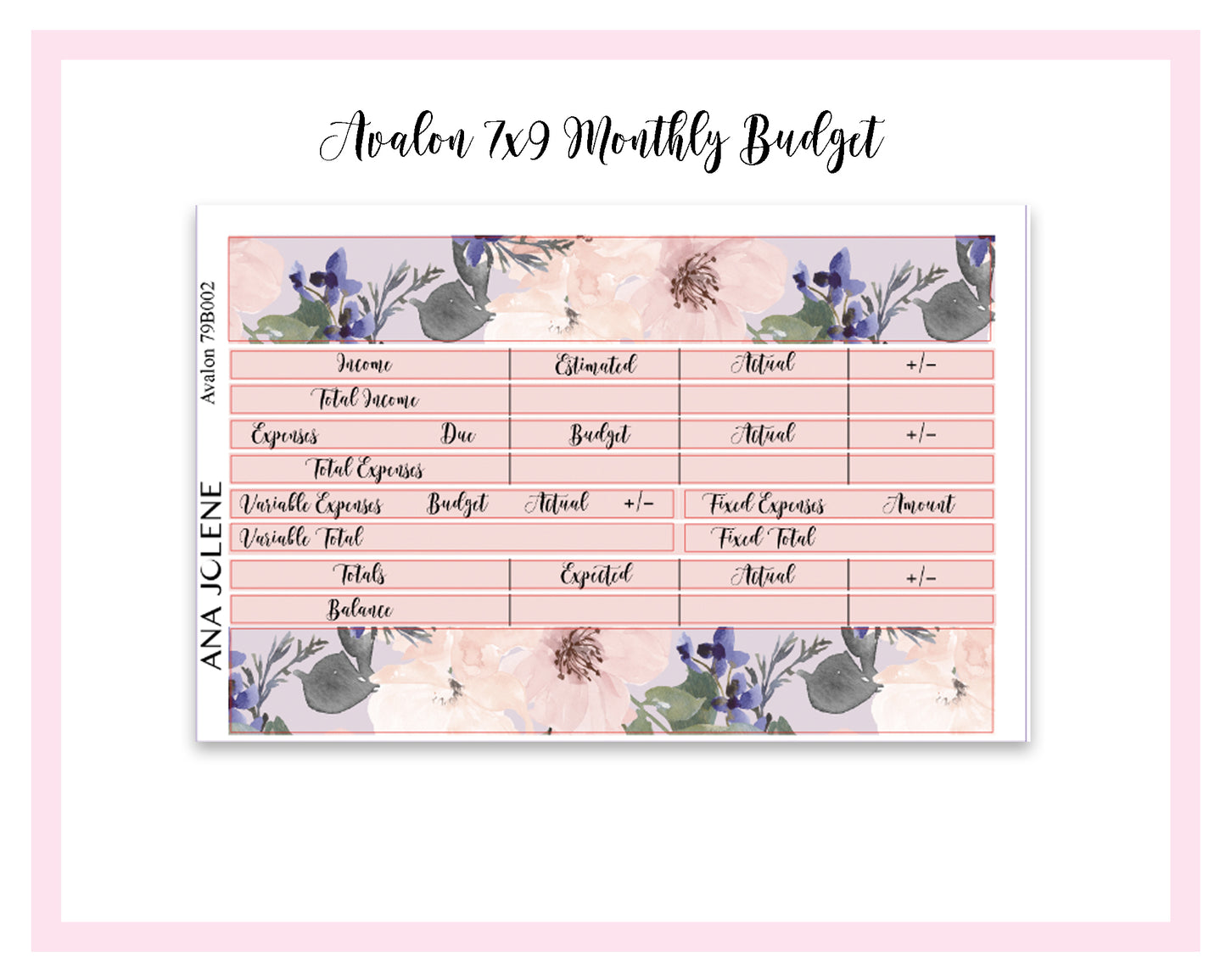 AVALON EC 7x9 Dashboard Planner Sticker Kit (Erin Condren Life Planner)