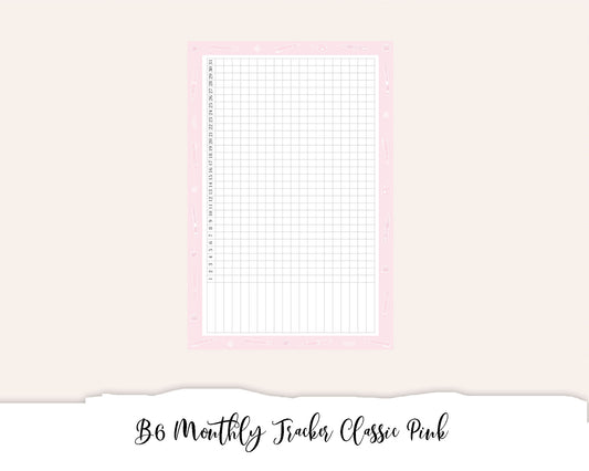 B6 Monthly Tracker Classic Pink (Full Page Printable Stickers)