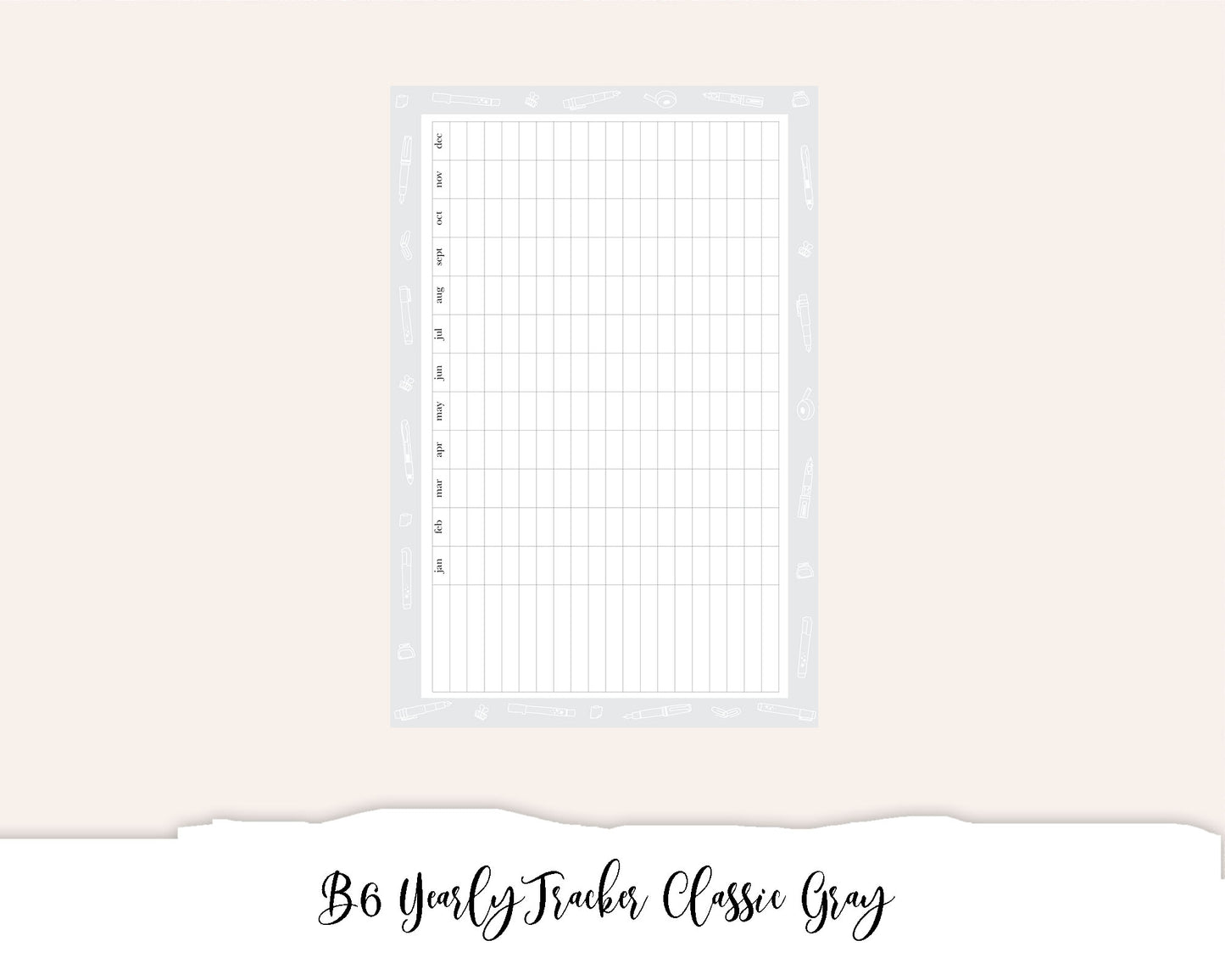 B6 Yearly Tracker Classic Gray (Full Page Printable Stickers)