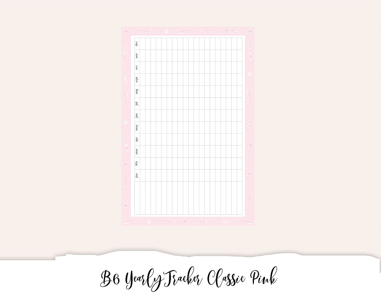 B6 Yearly Tracker Classic Pink (Full Page Printable Stickers)