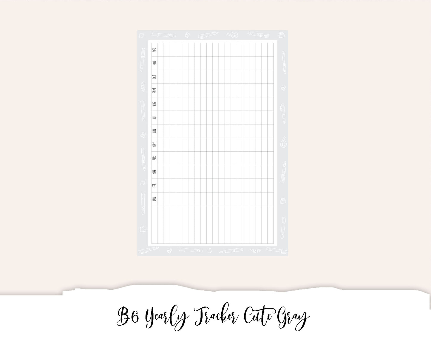 B6 Yearly Tracker Cute Gray (Full Page Printable Stickers)