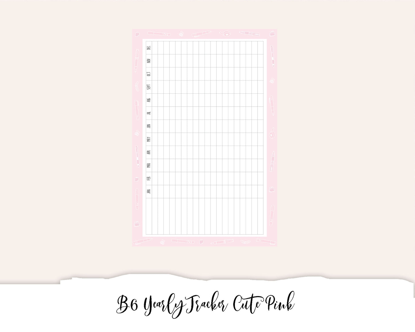 B6 Yearly Tracker Cute Pink (Full Page Printable Stickers)