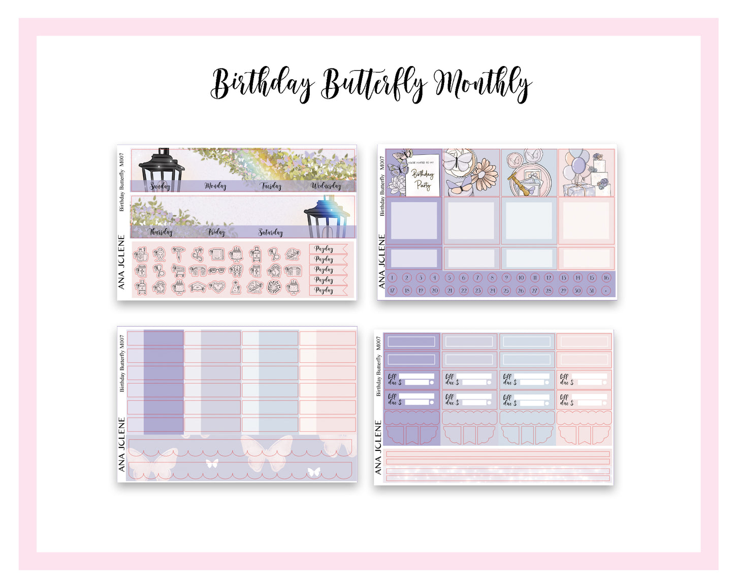 BIRTHDAY BUTTERFLY Monthly Planner Sticker Kit (A5Wide)