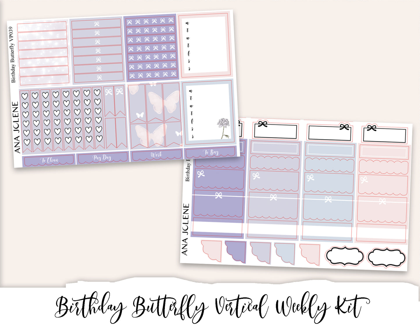 BIRTHDAY BUTTERFLY Planner Sticker Kit (Vertical Weekly)