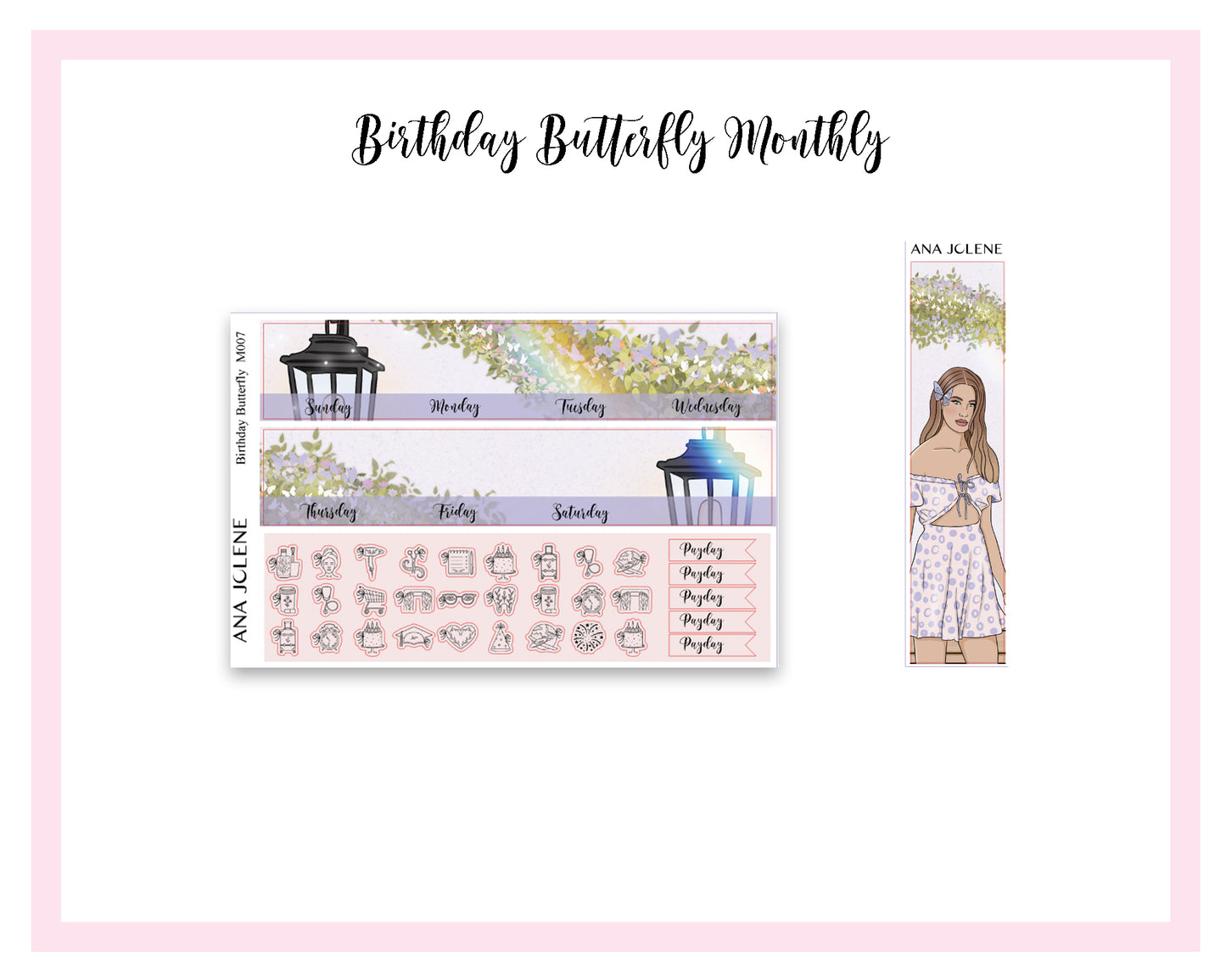 BIRTHDAY BUTTERFLY Monthly Planner Sticker Kit (A5Wide)