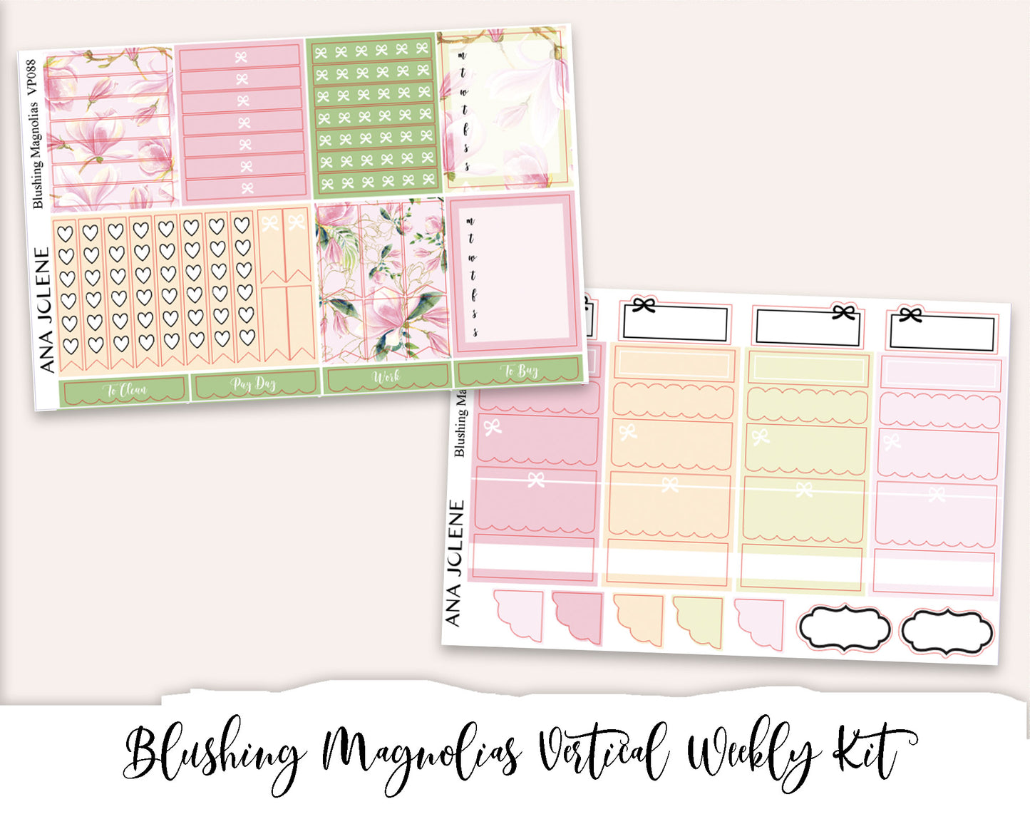 BLUSHING MAGNOLIAS Planner Sticker Kit (Vertical Weekly)