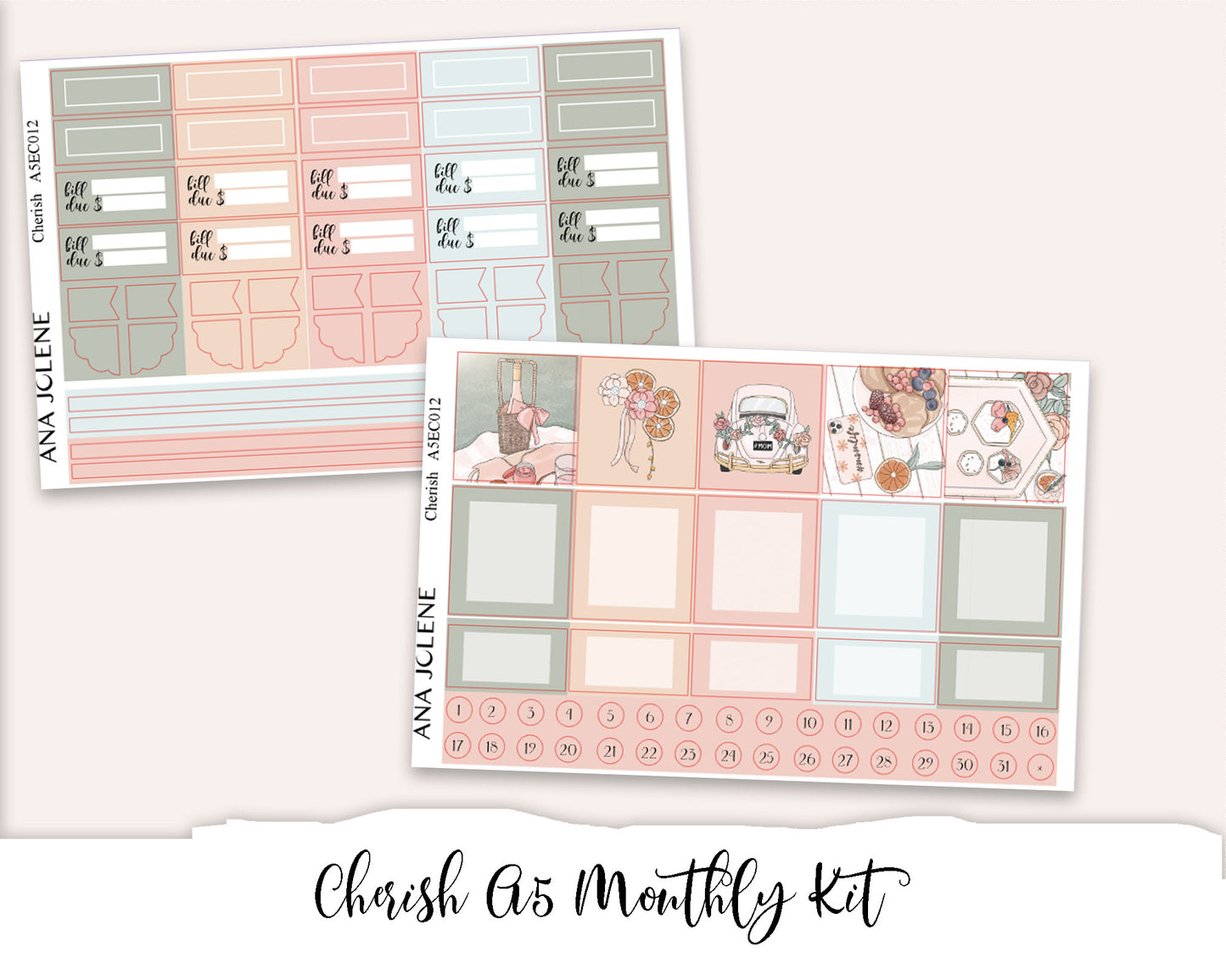 CHERISH EC A5 Monthly Planner Sticker Kit