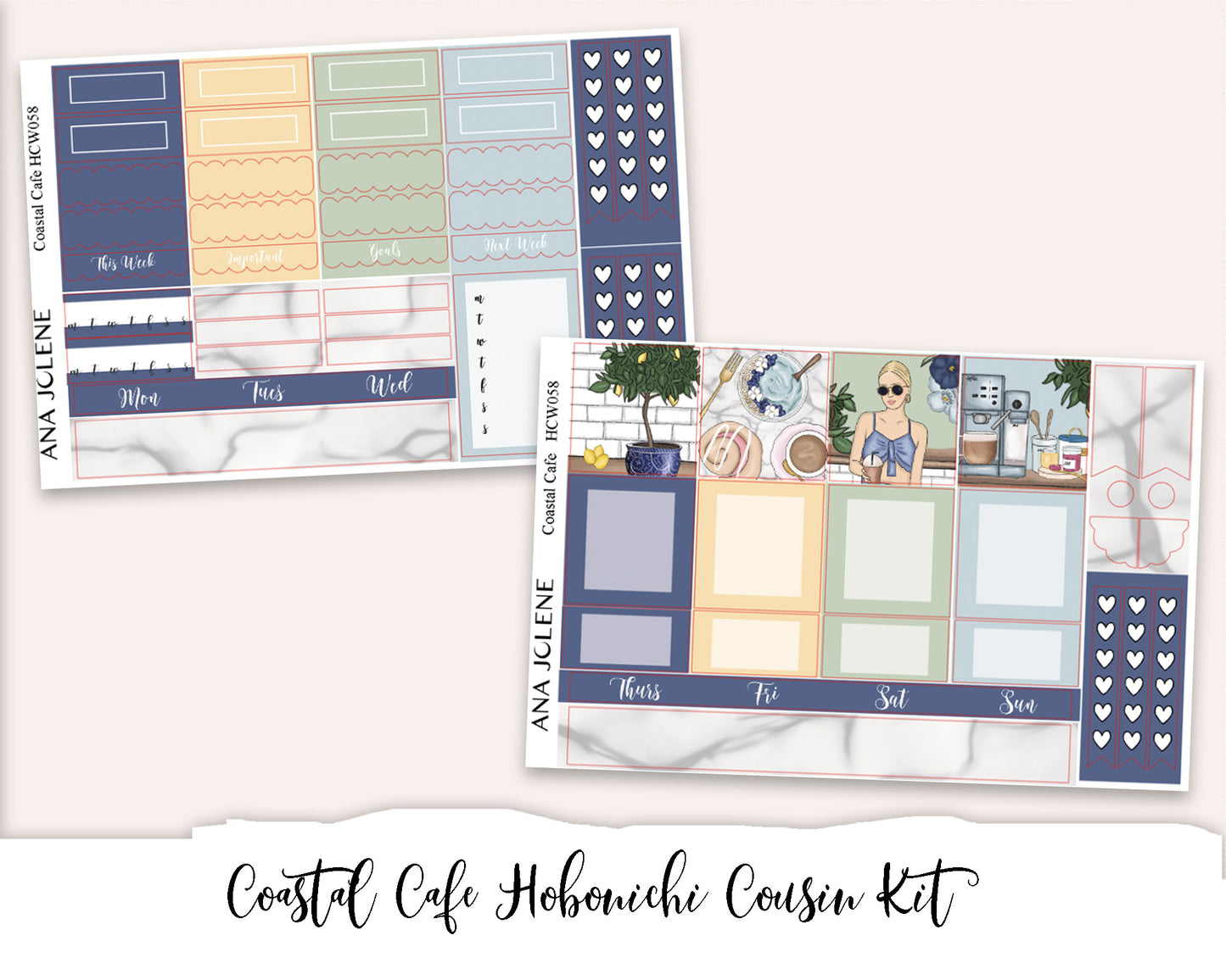 COASTAL CAFE Hobonichi Cousin Weekly Planner Sticker Kit