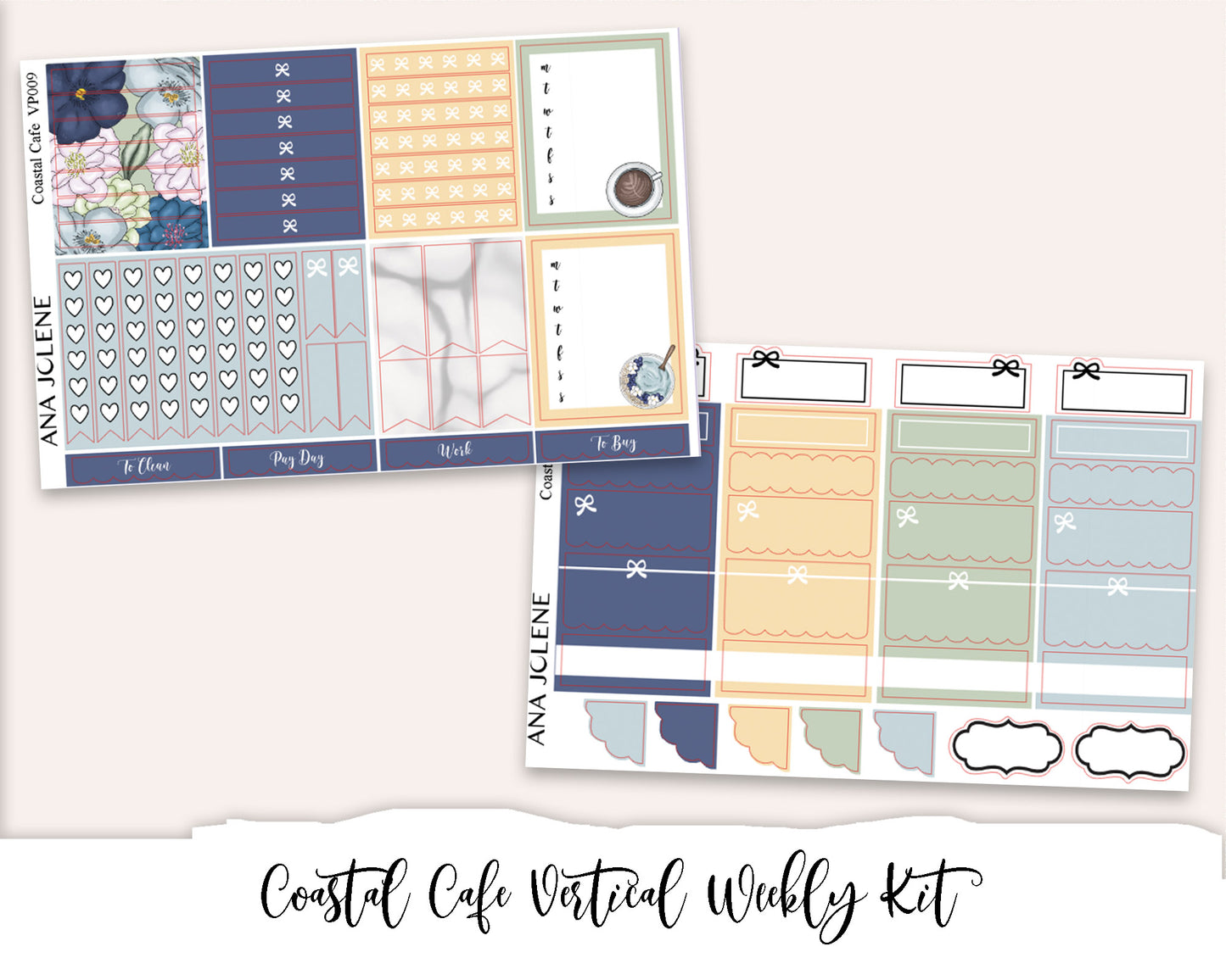 COASTAL CAFE Planner Sticker Kit (Vertical Weekly)