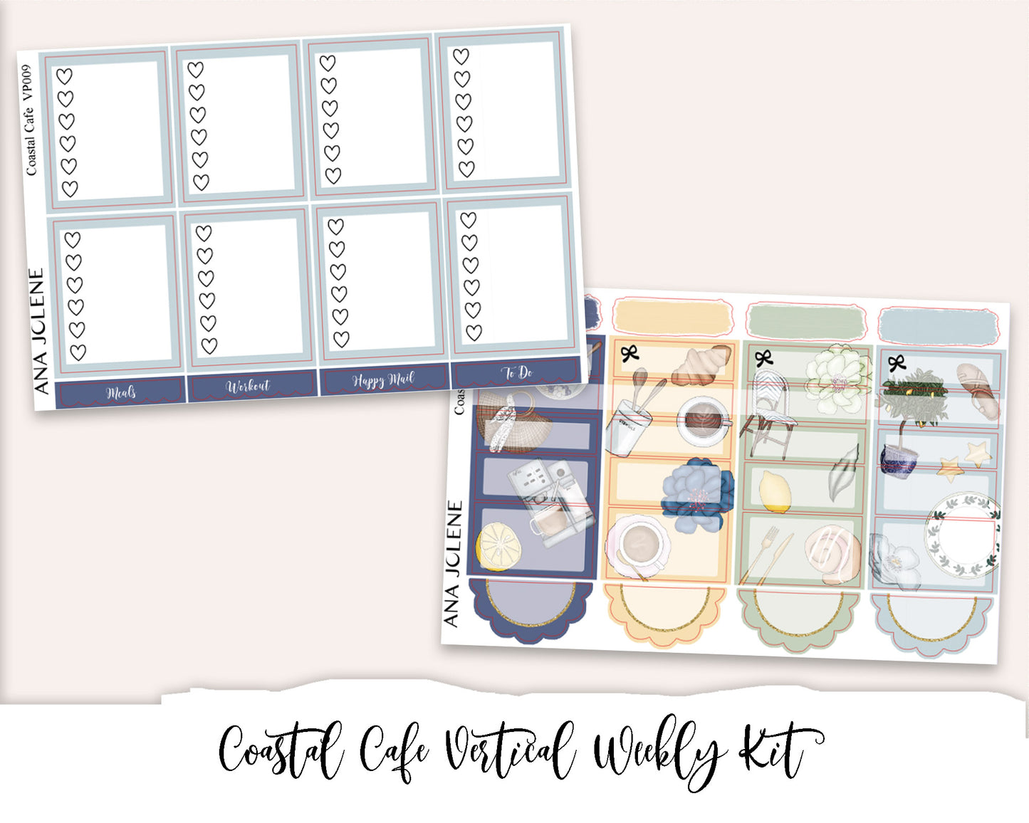 COASTAL CAFE Planner Sticker Kit (Vertical Weekly)