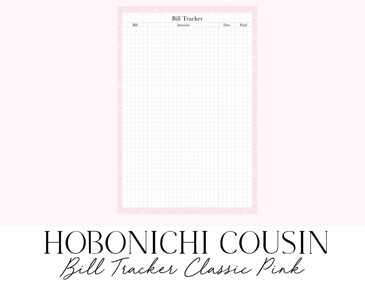 Hobonichi Cousin A5 Bill Tracker Classic Pink (Full Page Printable Stickers)