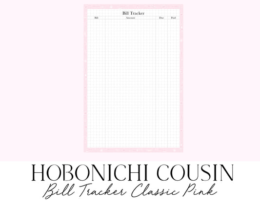 Hobonichi Cousin A5 Bill Tracker Classic Pink (Full Page Printable Stickers)