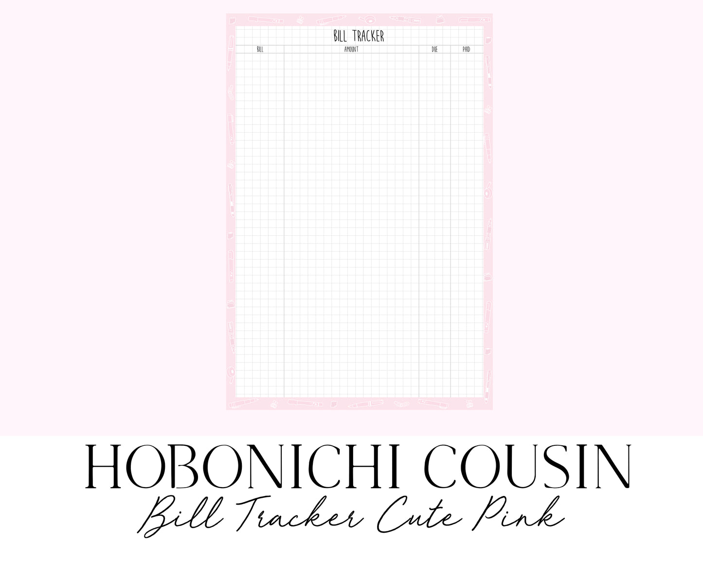 Hobonichi Cousin A5 Bill Tracker Cute Pink (Full Page Printable Stickers)