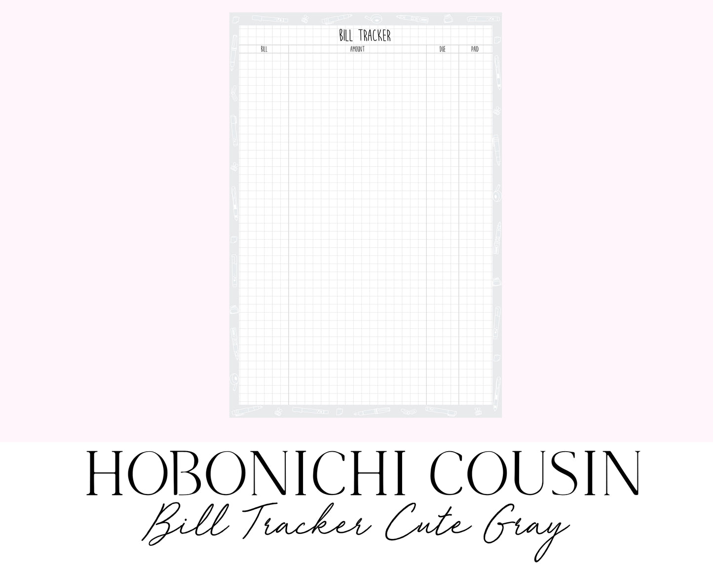 Hobonichi Cousin A5 Bill Tracker Cute Gray (Full Page Printable Stickers)