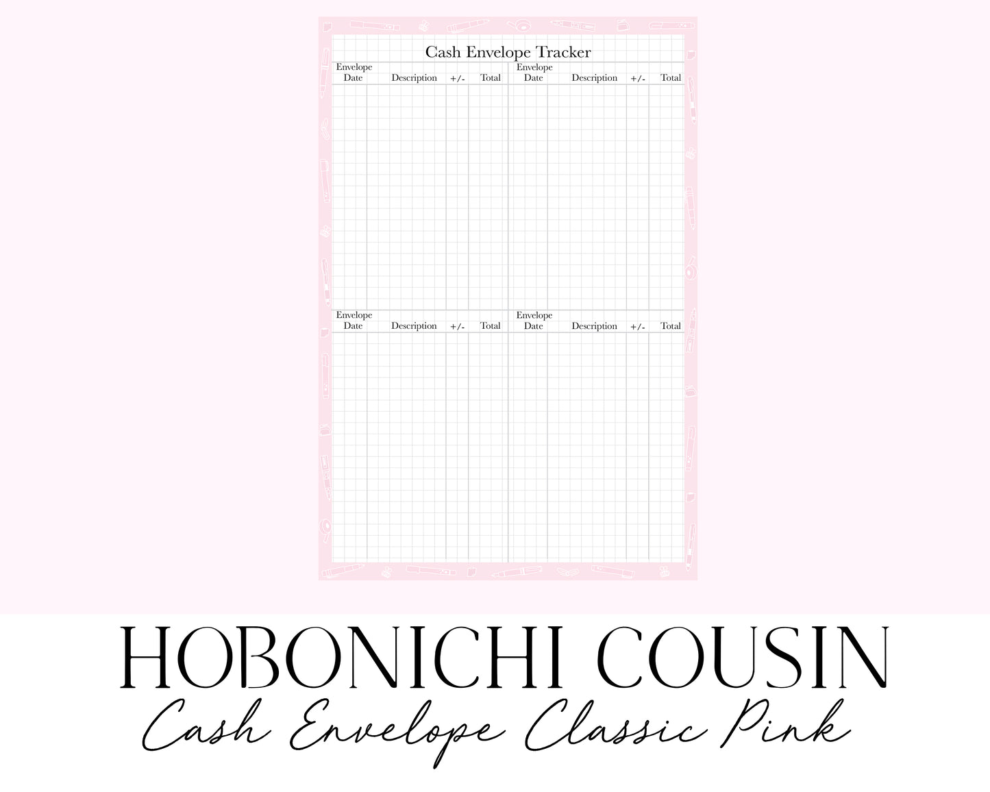 Hobonichi Cousin A5 Cash Envelope Tracker Classic Pink (Full Page Printable Stickers)