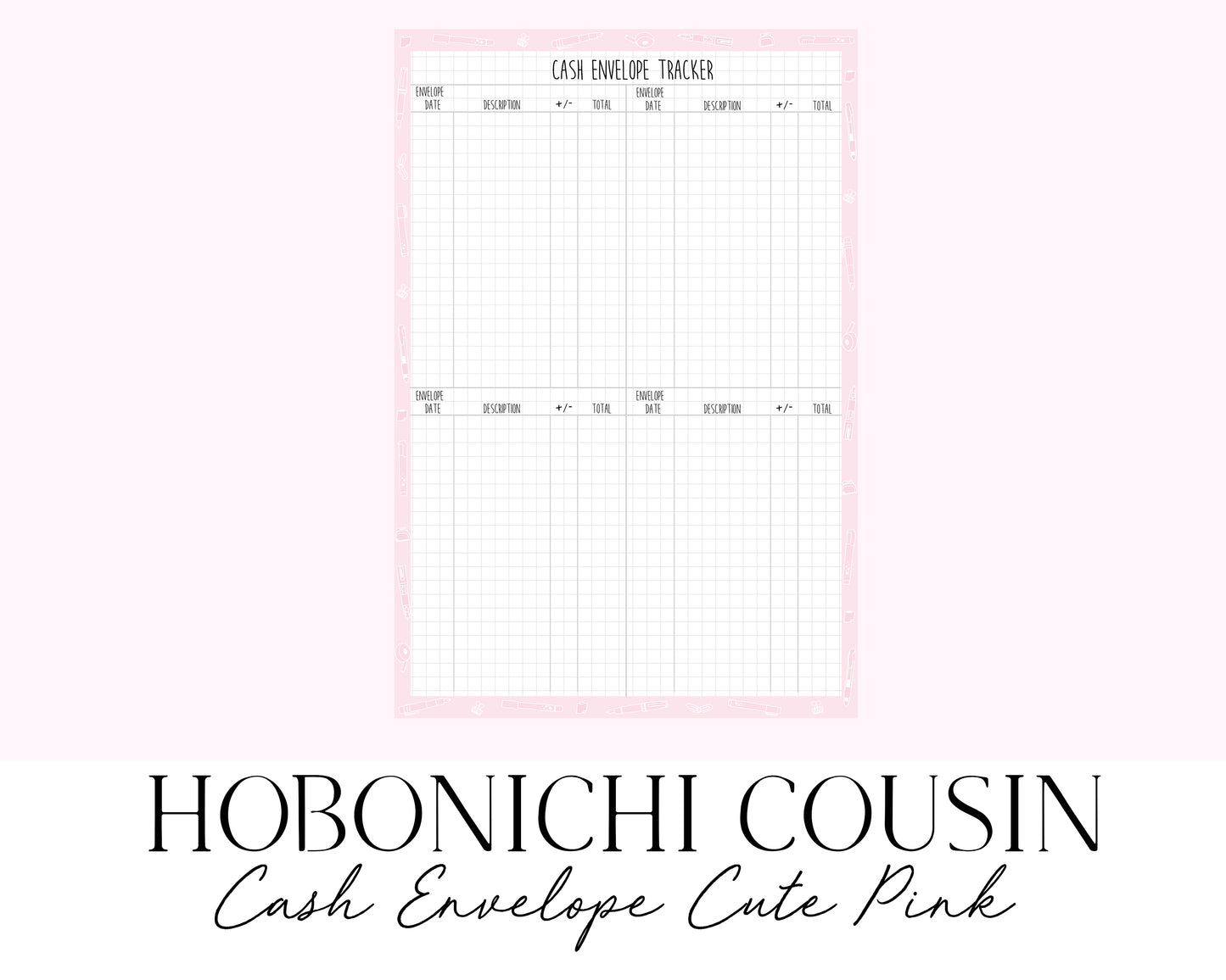 Hobonichi Cousin A5 Cash Envelope Tracker Cute Pink (Full Page Printable Stickers)