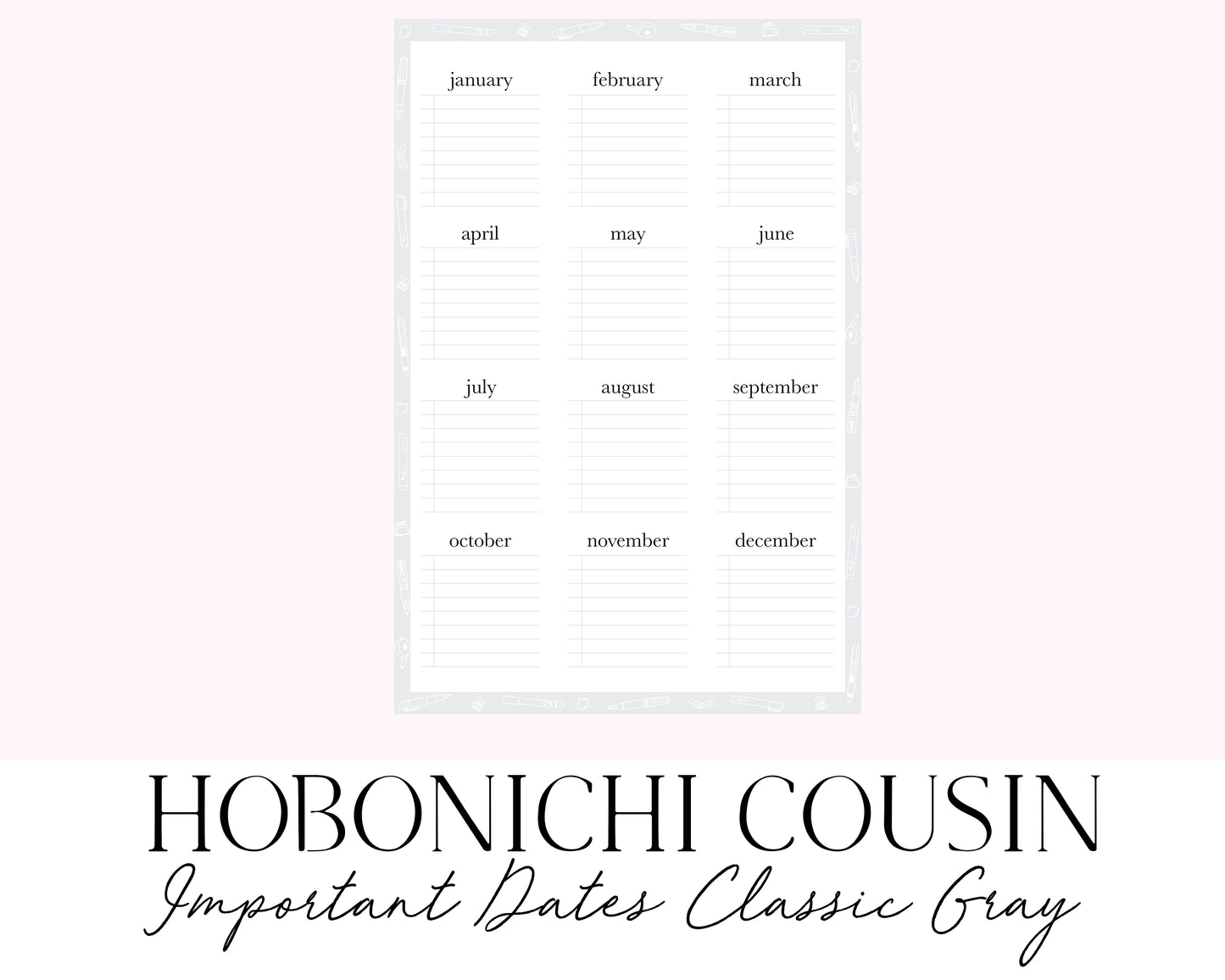 Hobonichi Cousin A5 Important Dates Classic Gray (Full Page Printable Stickers)