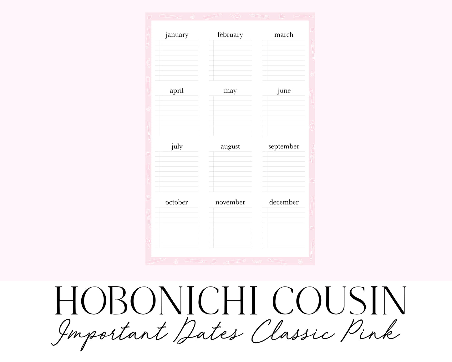 Hobonichi Cousin A5 Important Dates Classic Pink (Full Page Printable Stickers)