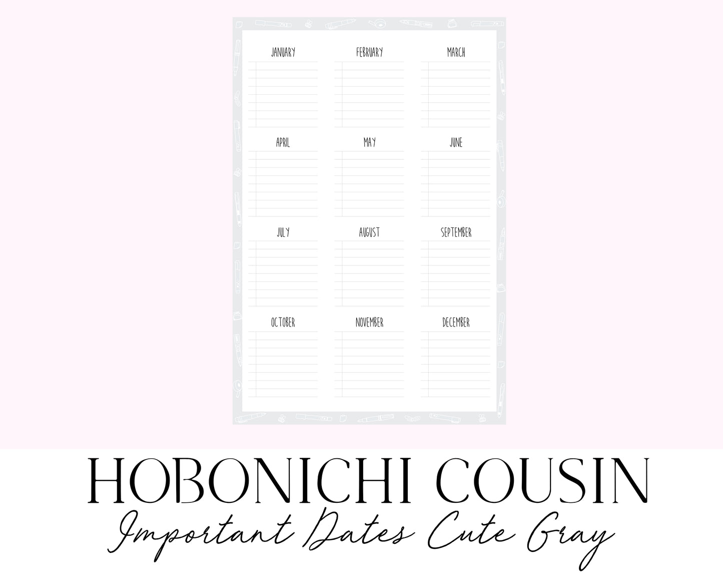Hobonichi Cousin A5 Important Dates Cute Gray (Full Page Printable Stickers)
