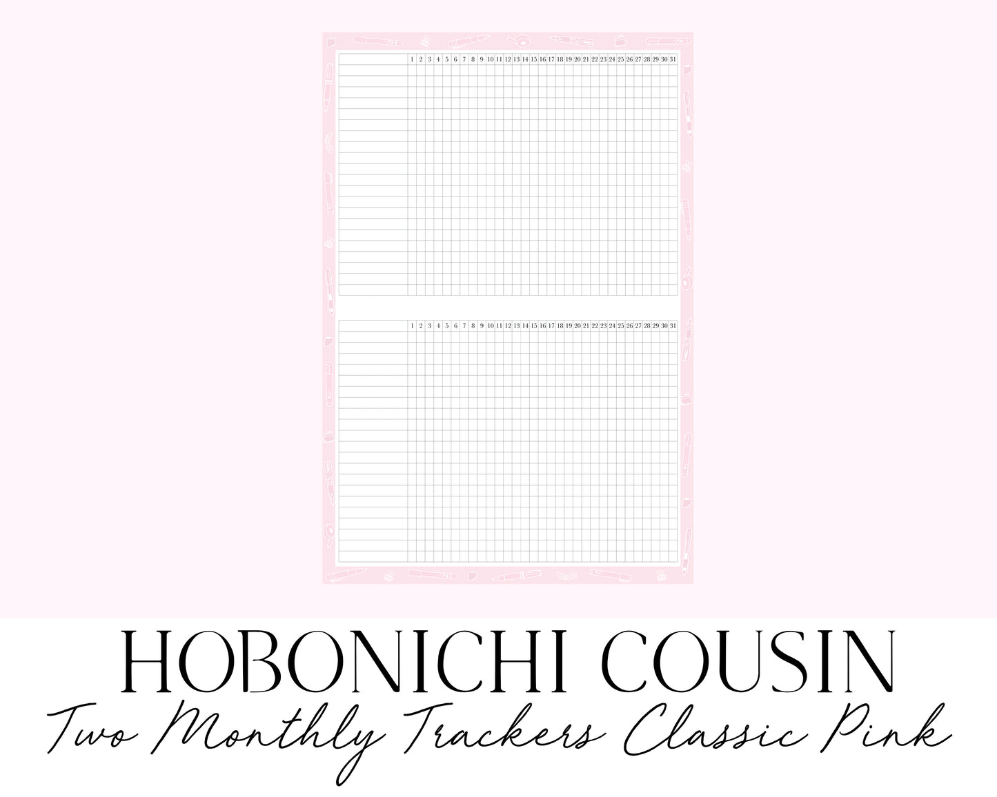 Hobonichi Cousin A5 Monthly Habit Tracker Classic Pink 2 per Page (Full Page Printable Stickers)
