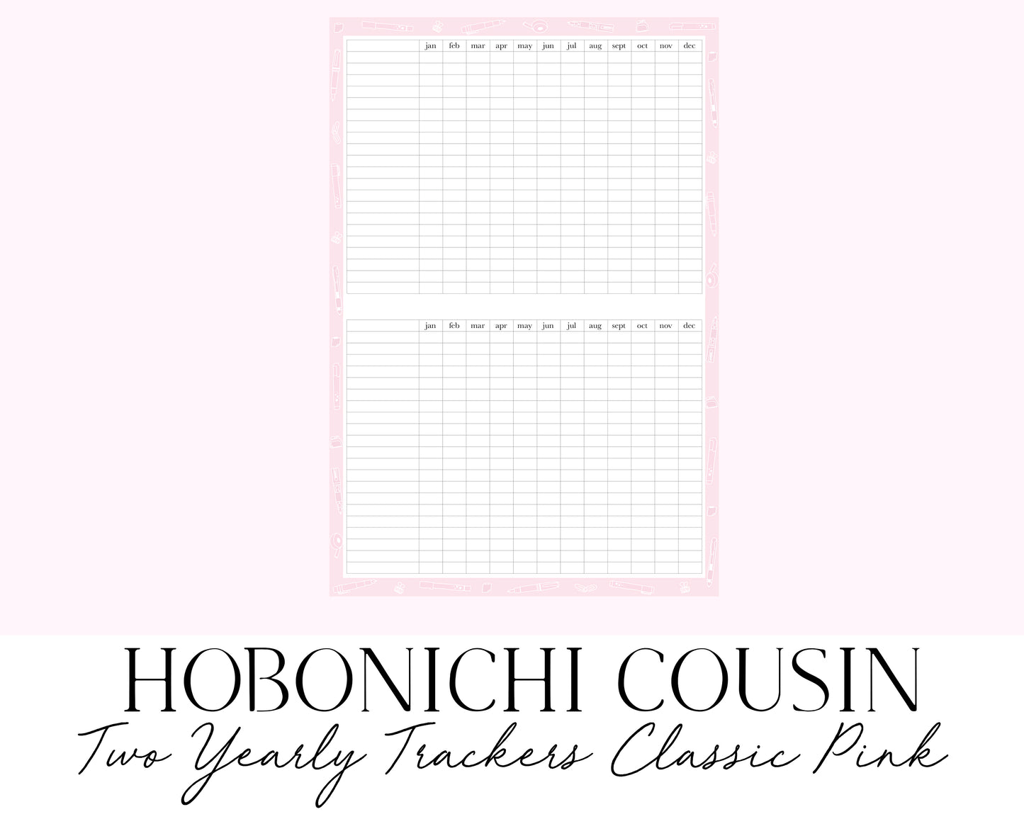 Hobonichi Cousin A5 Yearly Habit Tracker Classic Pink 2 per Page (Full Page Printable Stickers)