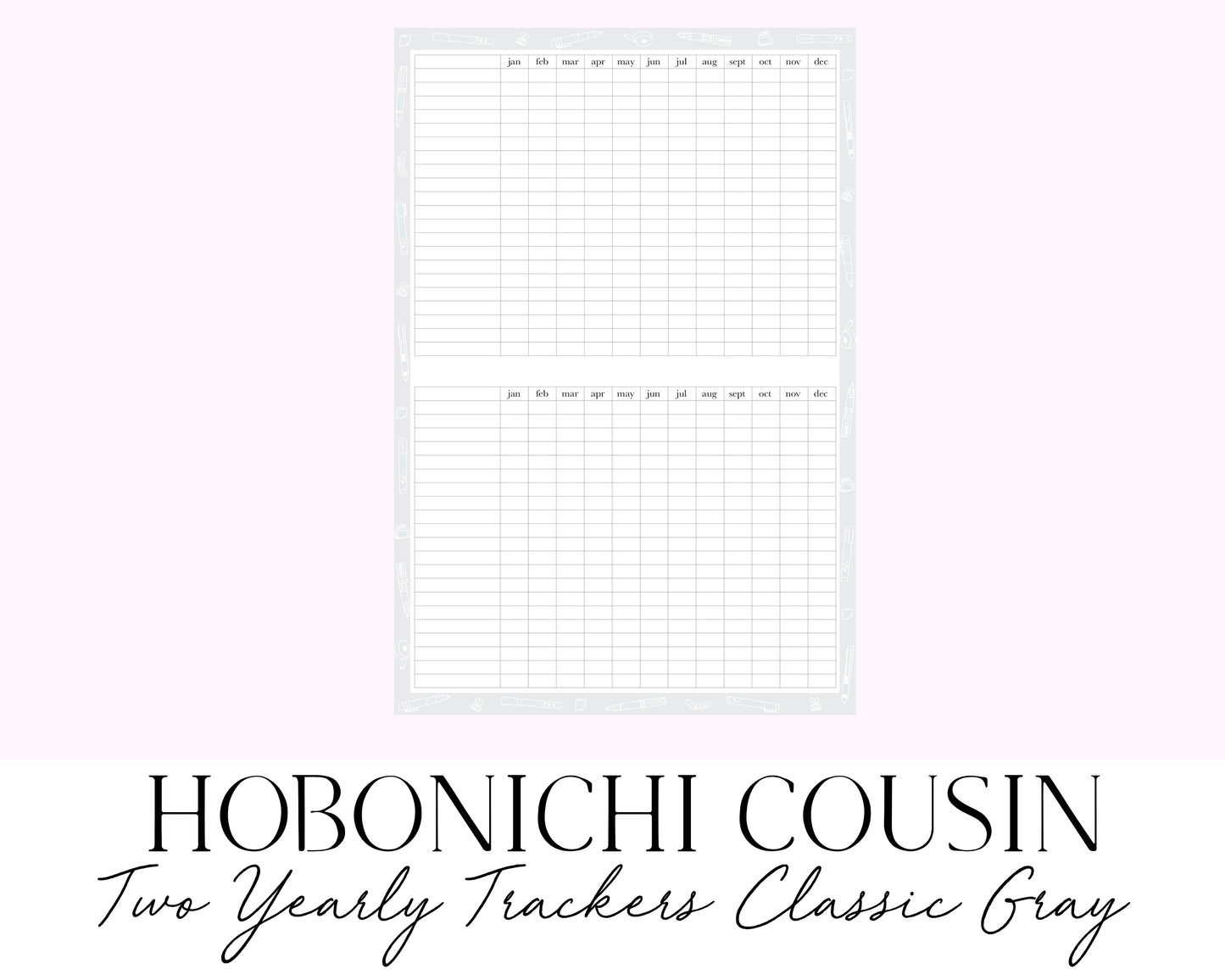 Hobonichi Cousin A5 Yearly Habit Tracker Classic Gray 2 per Page (Full Page Printable Stickers)