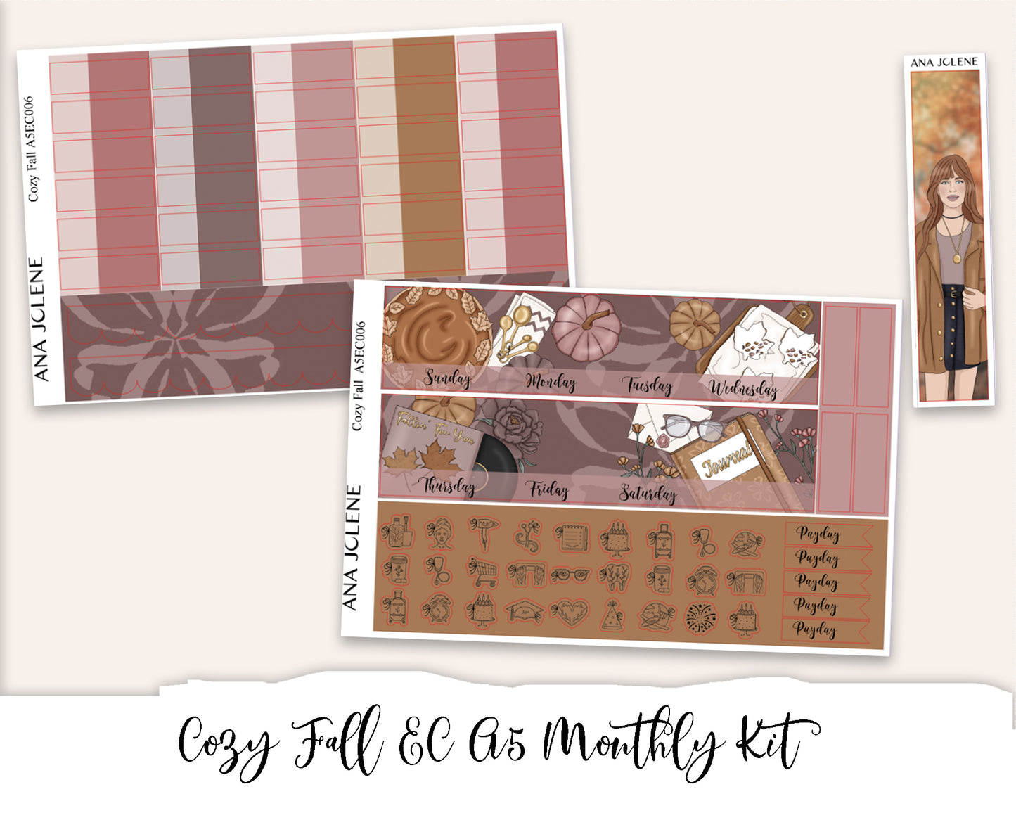 COZY FALL EC A5 Monthly Planner Sticker Kit