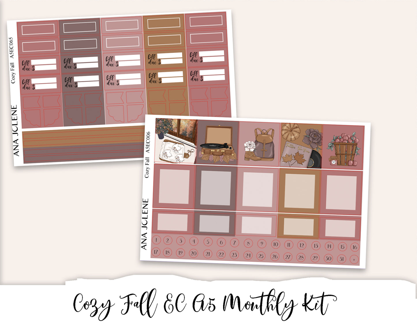COZY FALL EC A5 Monthly Planner Sticker Kit