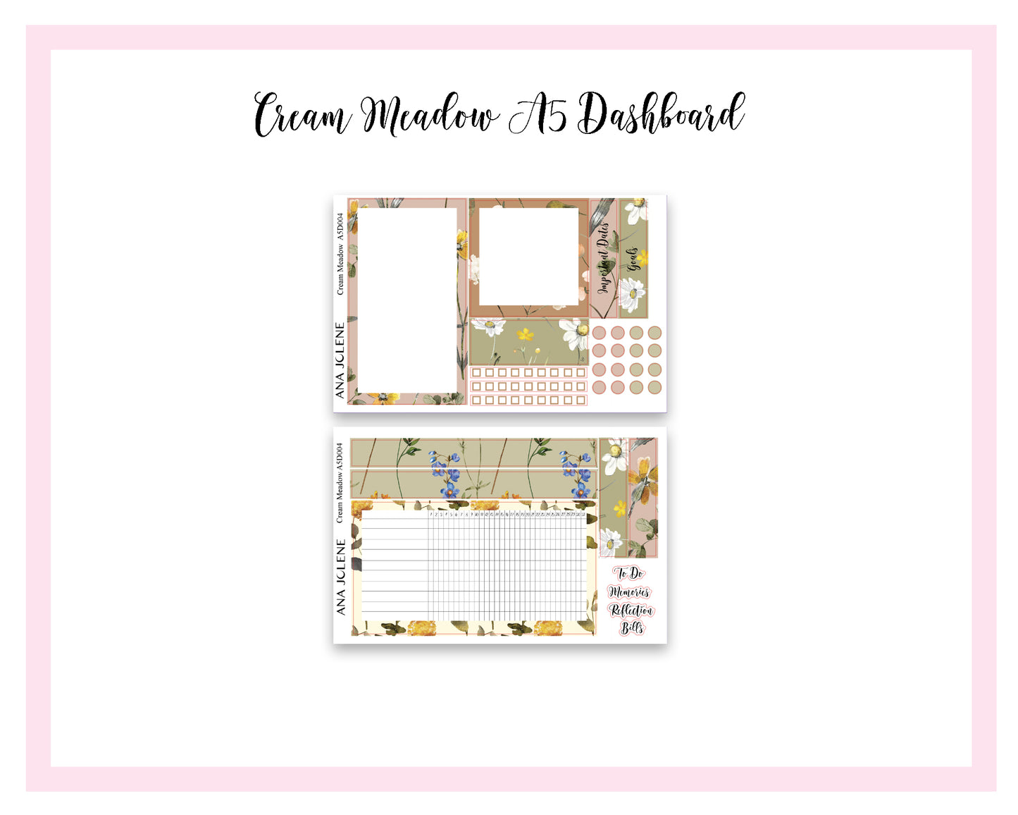 CREAM MEADOW EC A5 Dashboard Planner Sticker Kit (Erin Condren Life Planner)