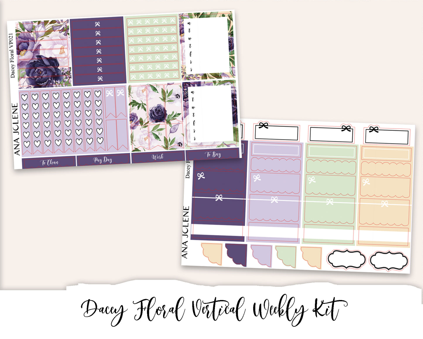 DACEY FLORAL Planner Sticker Kit (Vertical Weekly)