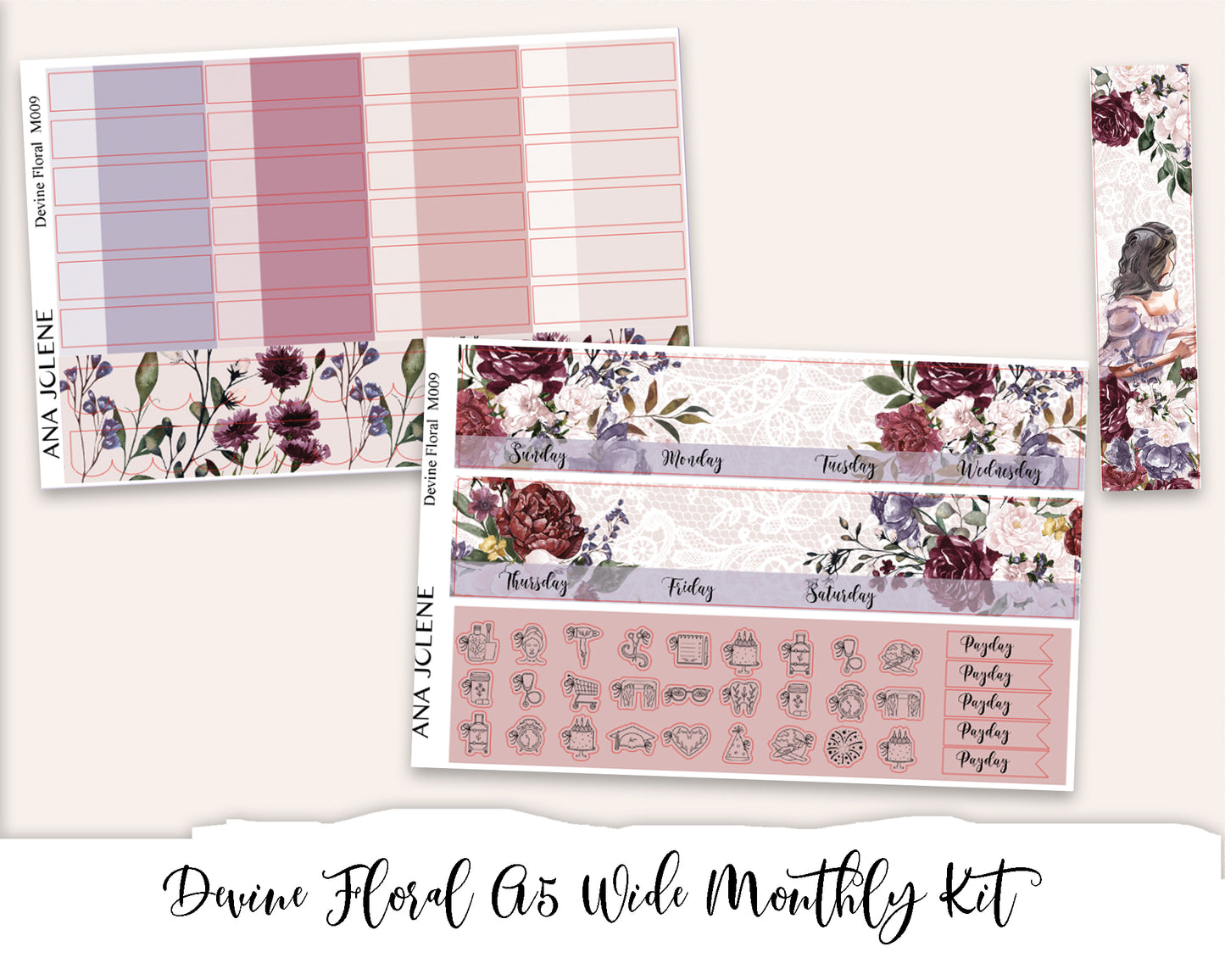 DEVINE FLORAL Monthly Planner Sticker Kit (A5Wide)