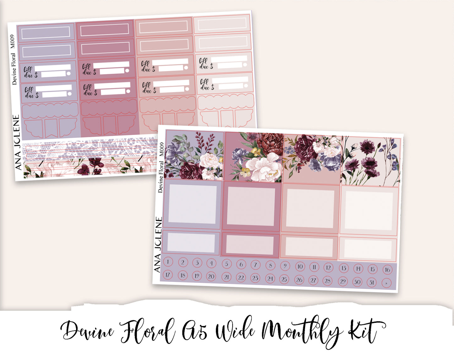 DEVINE FLORAL Monthly Planner Sticker Kit (A5Wide)