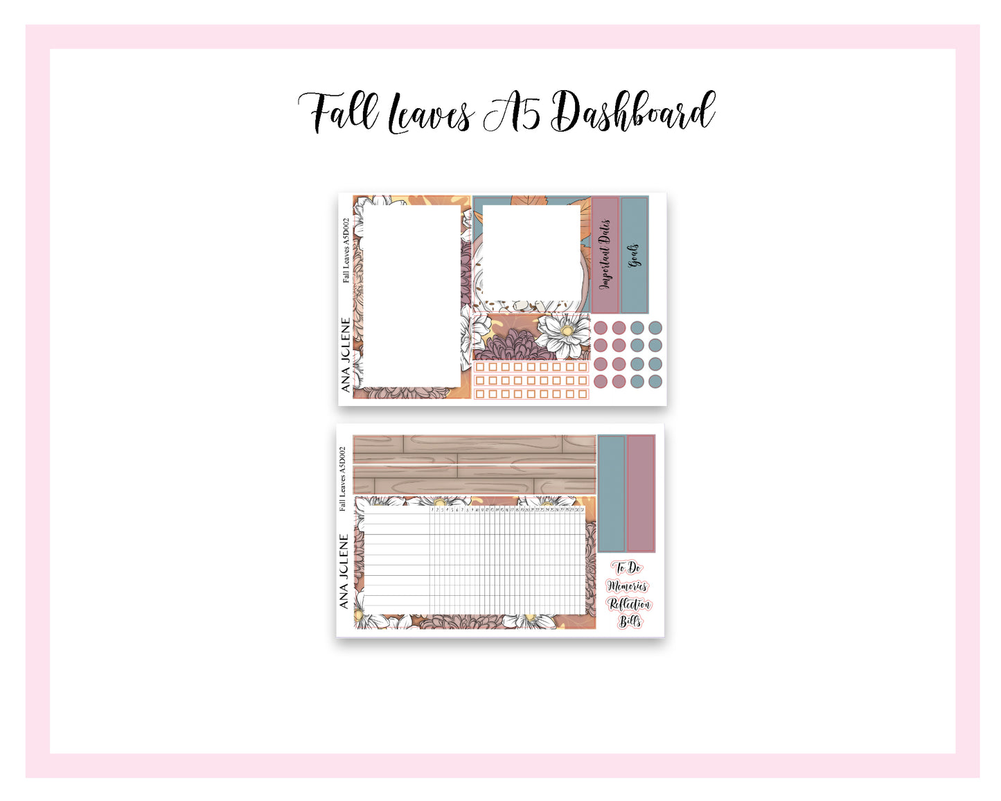 FALL LEAVES EC A5 Dashboard Planner Sticker Kit (Erin Condren Life Planner)